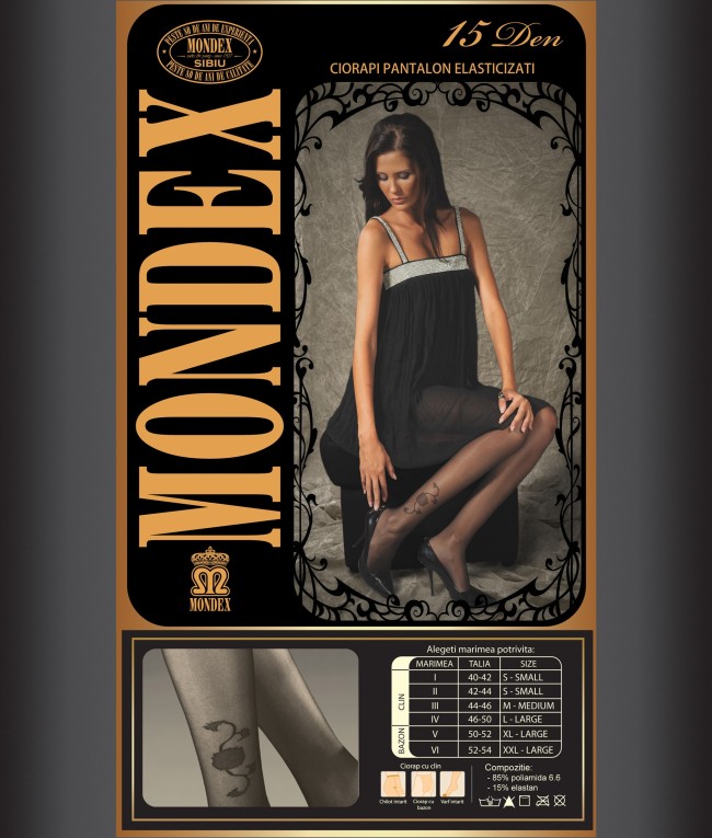 Ciorapi pantalon elasticizati cu model, 15 den - 9001-1