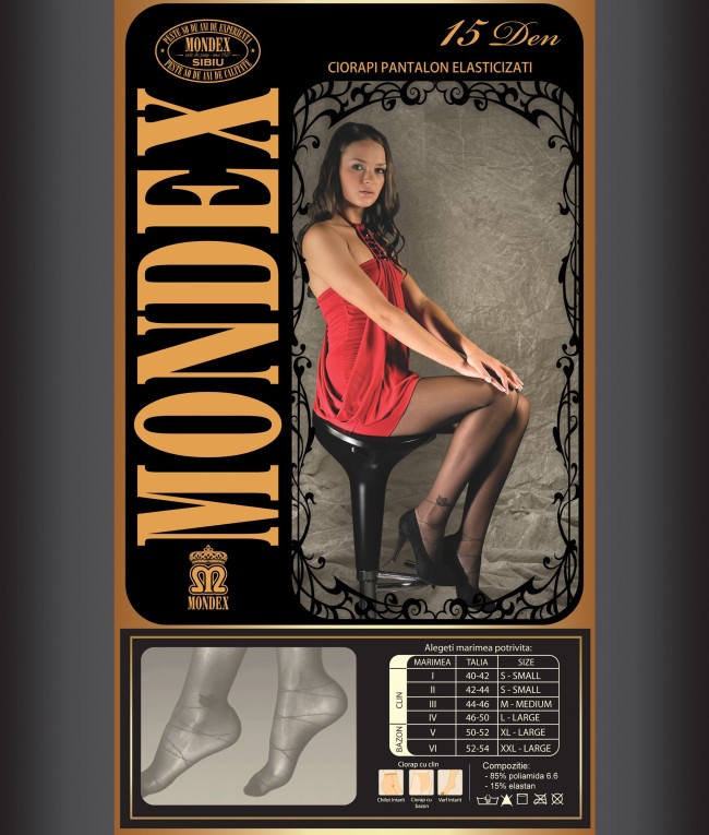 Ciorapi pantalon elasticizati cu model, 15 den - 9021-1