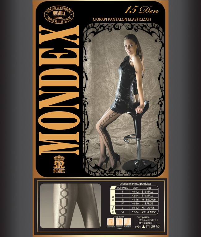 Ciorapi pantalon elasticizati cu model, 15 den - 9022-1